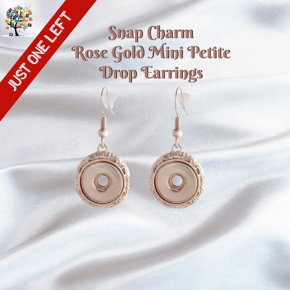 Snap Charm Rose Gold Plated Drop Earrings for Mini Petite Snaps 12mm - Picture 1 of 4